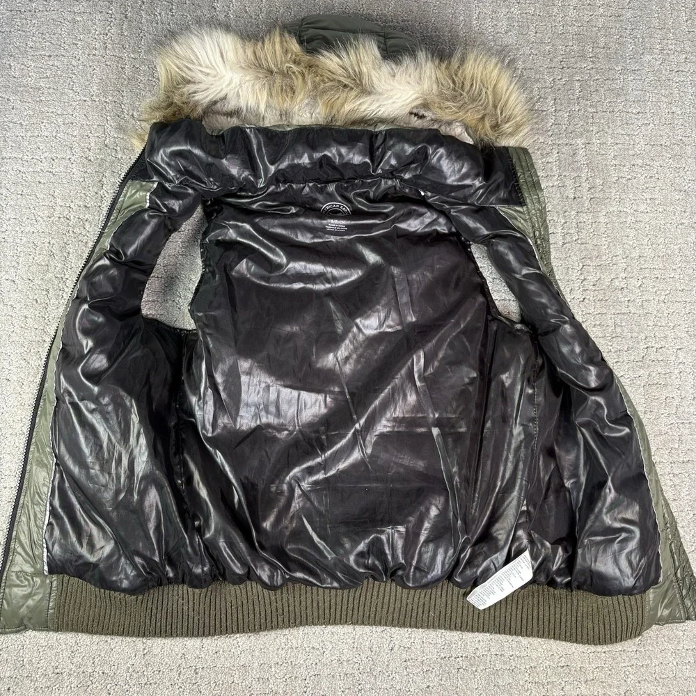 American Eagle Outfitters Duck Down Quilted Puffer Vest Green Zip Up Hood Small